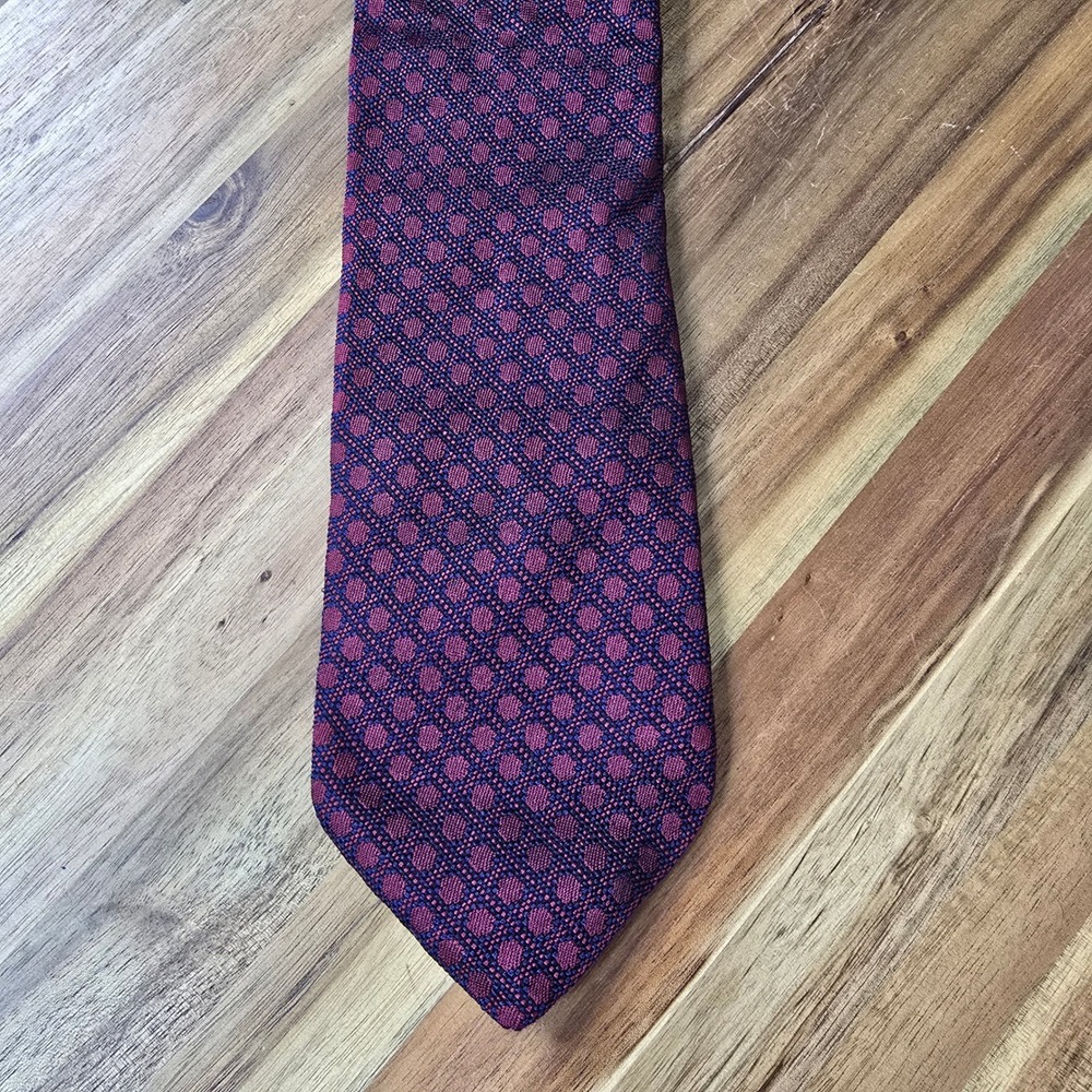 Altea Silk Neck Tie Mens Burgundy Navy Geometric Medallion Handmade Italy Work
